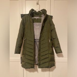 EDDIE BAUER Women’s Sun Valley Down Parka in Olive w Detachable Faux Fur Hood XS